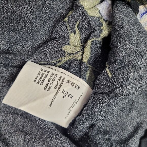 AMERICAN‎ EAGLE blouse black top floral peasant ruffle shirt XS - Picture 7 of 10